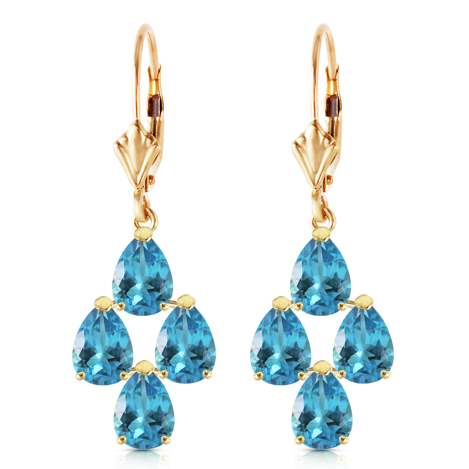 14k Solid Gold Leverback Earring With Blue Topaz Yellow Gold 1142$